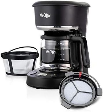 Compact 5-Cup Programmable Coffee Maker with Auto Pause & Glass Carafe
