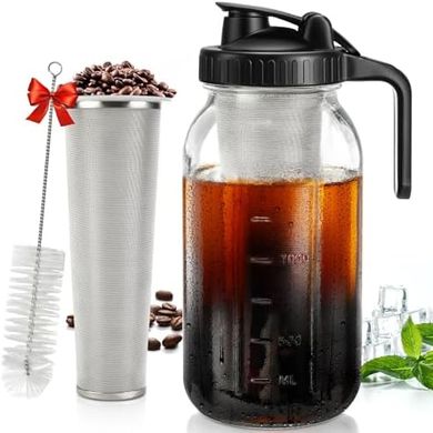 64 oz Cold Brew Coffee Maker with Stainless Steel Filter & Pitcher
