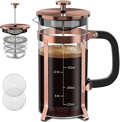 Copper French Press Coffee Maker: 304 Stainless Steel, Borosilicate Glass, BPA Free
