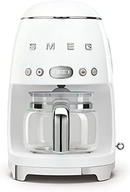 Smeg Drip Coffee Maker: Auto-Start, Reusable Filter, Digital Display, 1.4L, White
