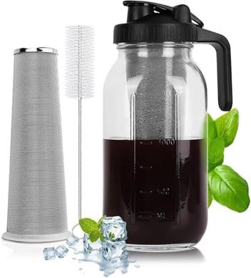 64oz Cold Brew Maker: Glass Jar, Stainless Steel Filter, Leakproof
