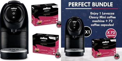 Lavazza Classy Mini Coffee Maker & 72 Classico Capsules
