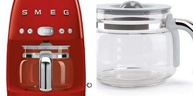 Smeg Retro Drip Coffee Maker: 10-Cup, Auto-Start, Keep Warm, 2 Strengths (Red)
