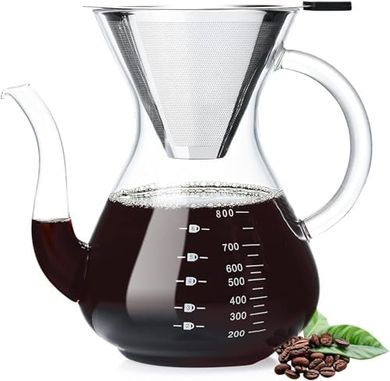 Unbreakable 8-Cup Pour Over Coffee Maker with Double Stainless Filter
