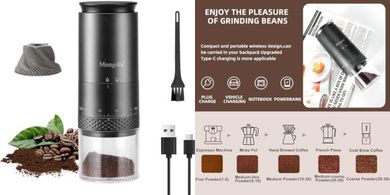 Mongdio Portable Electric Conical Burr Grinder: 38 Settings, LED, USB
