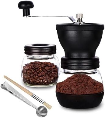 ParaCity Manual Coffee Grinder: Ceramic Burr, 2 Glass Jars, Stainless Steel
