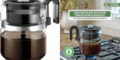 8-Cup Glass Stovetop Percolator: BPA-free, dishwasher-safe.
